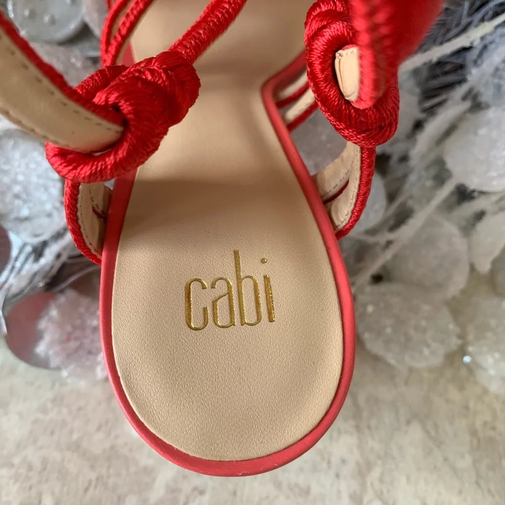 CAbi Red Knotted Strap Heeled Sandals